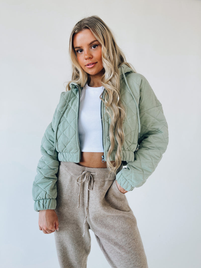 Quilted Sage Cropped Jacket
