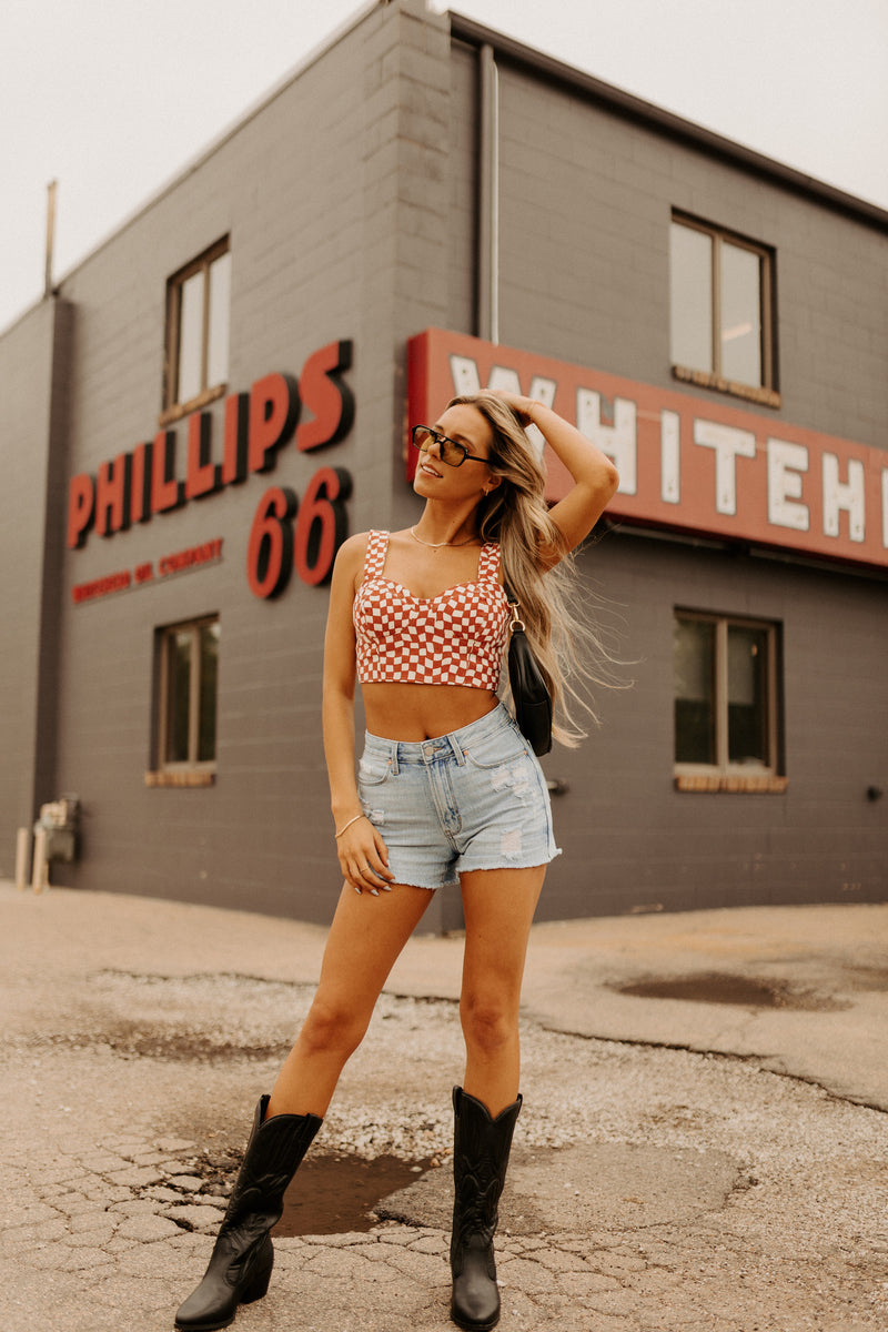 Red & White Checkered Crop Top