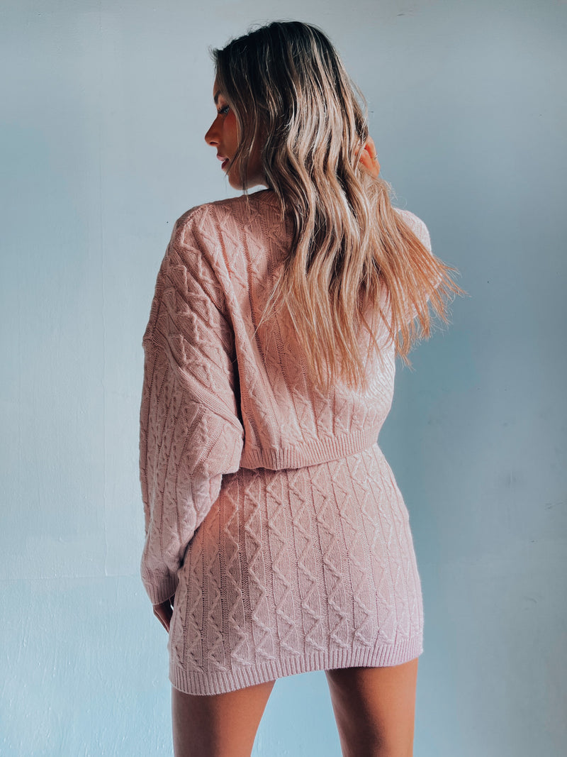 SALE :Carrie Cable Knit Set In Pink
