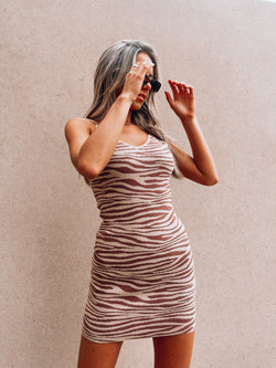 Beige Zebra Print Knit Dress