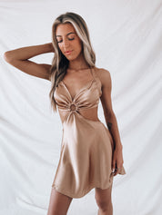 Zabella Taupe Cut-Out Silk Dress