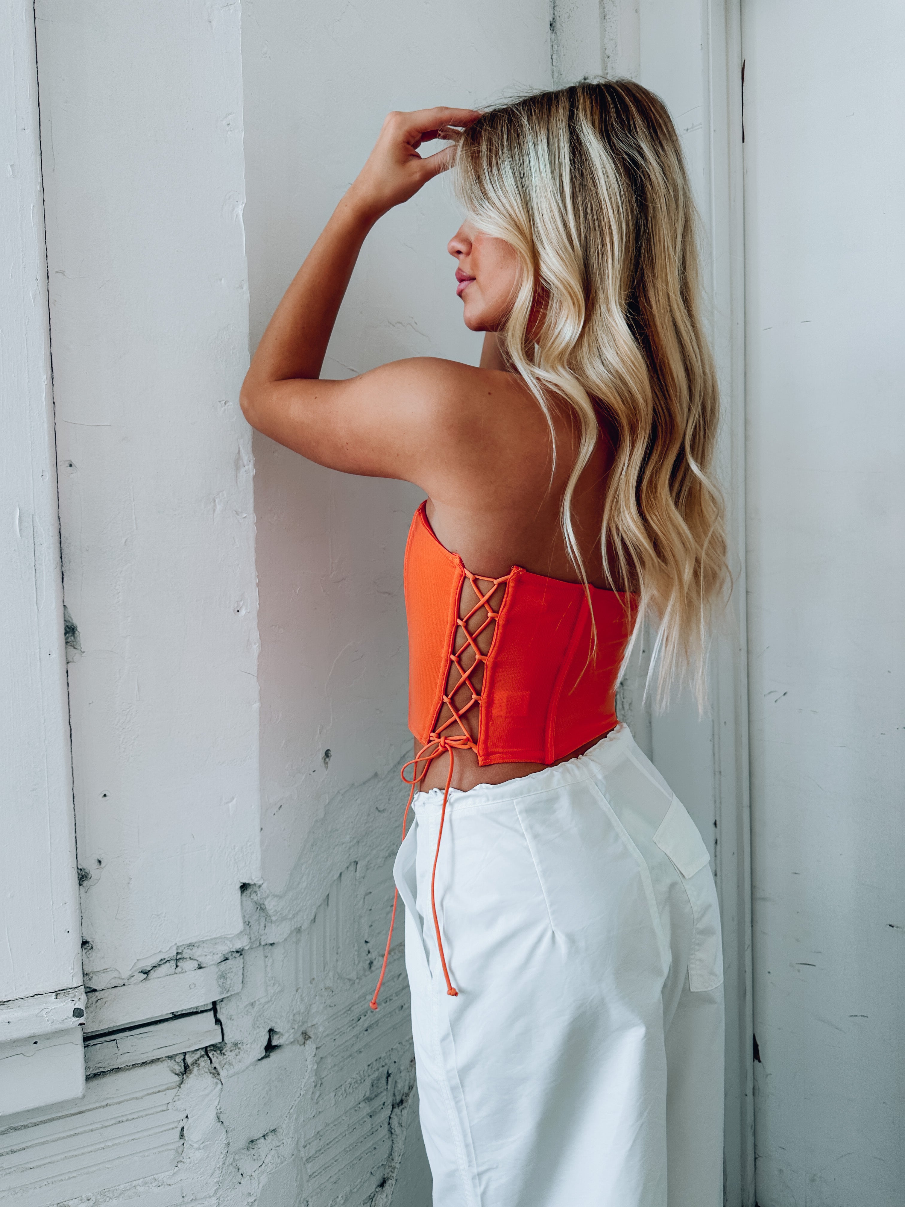 Stassi Strapless Orange Corset Top