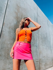 SALE :Pink Leather Low Rise Mini Skirt