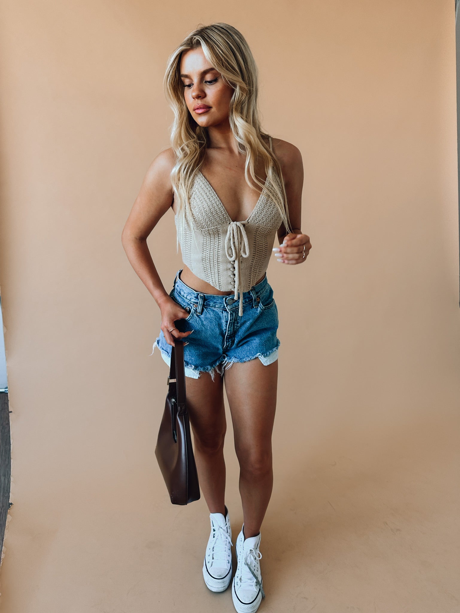 Dahlia Taupe Crochet Top