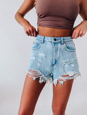 RESTOCKED :Signature Distressed Denim Shorts