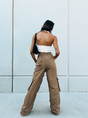 Dora Ribbed Cross Halter Top