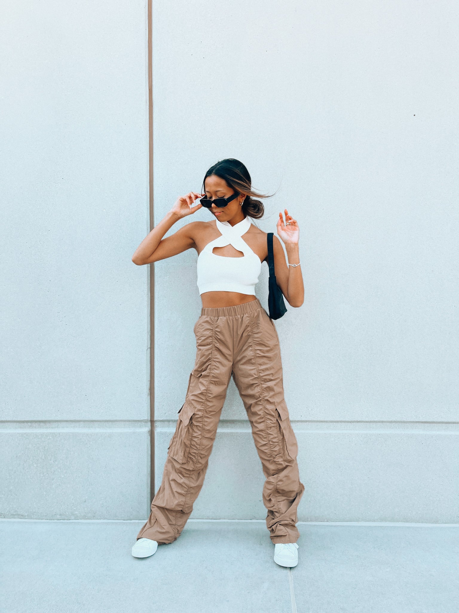 Dora Ribbed Cross Halter Top