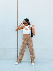 Dora Ribbed Cross Halter Top