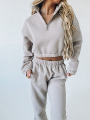 Taupe Cropped Quarter-Zip