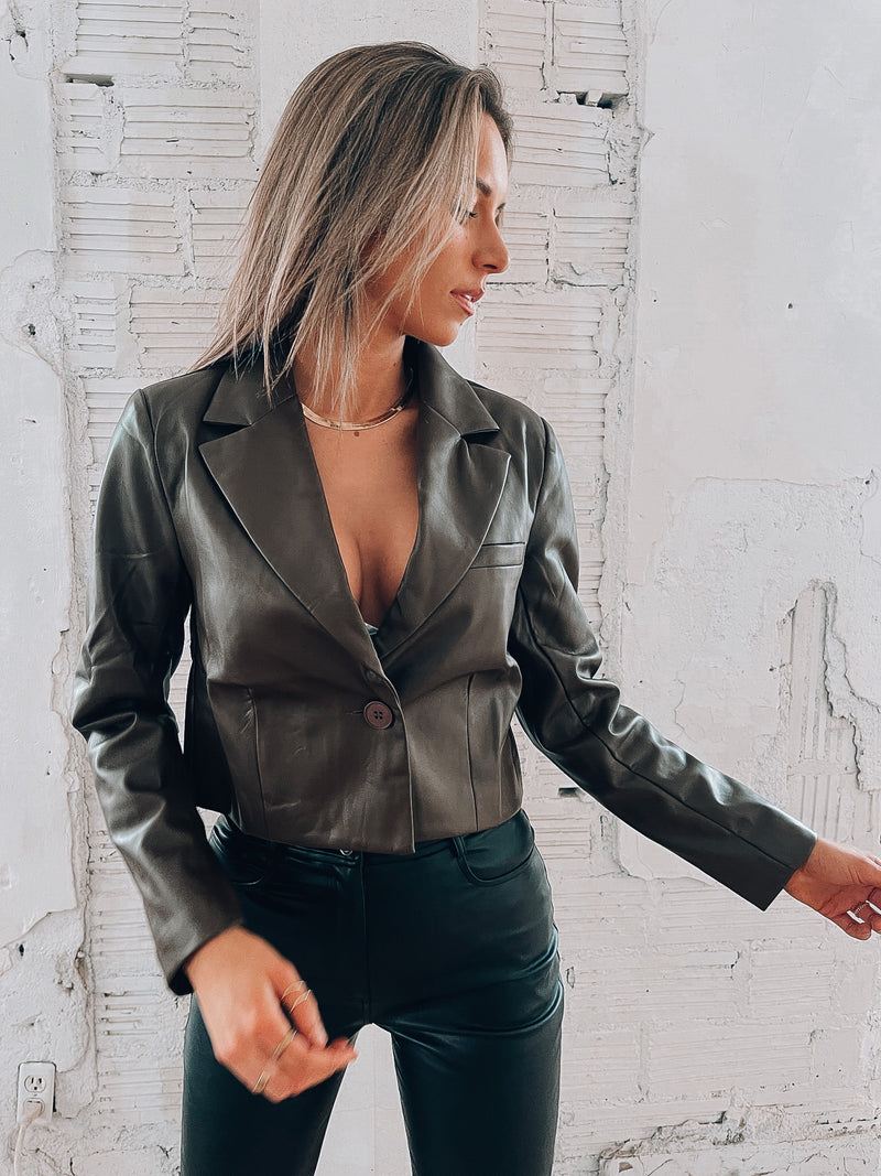 Coco Cropped Leather Blazer
