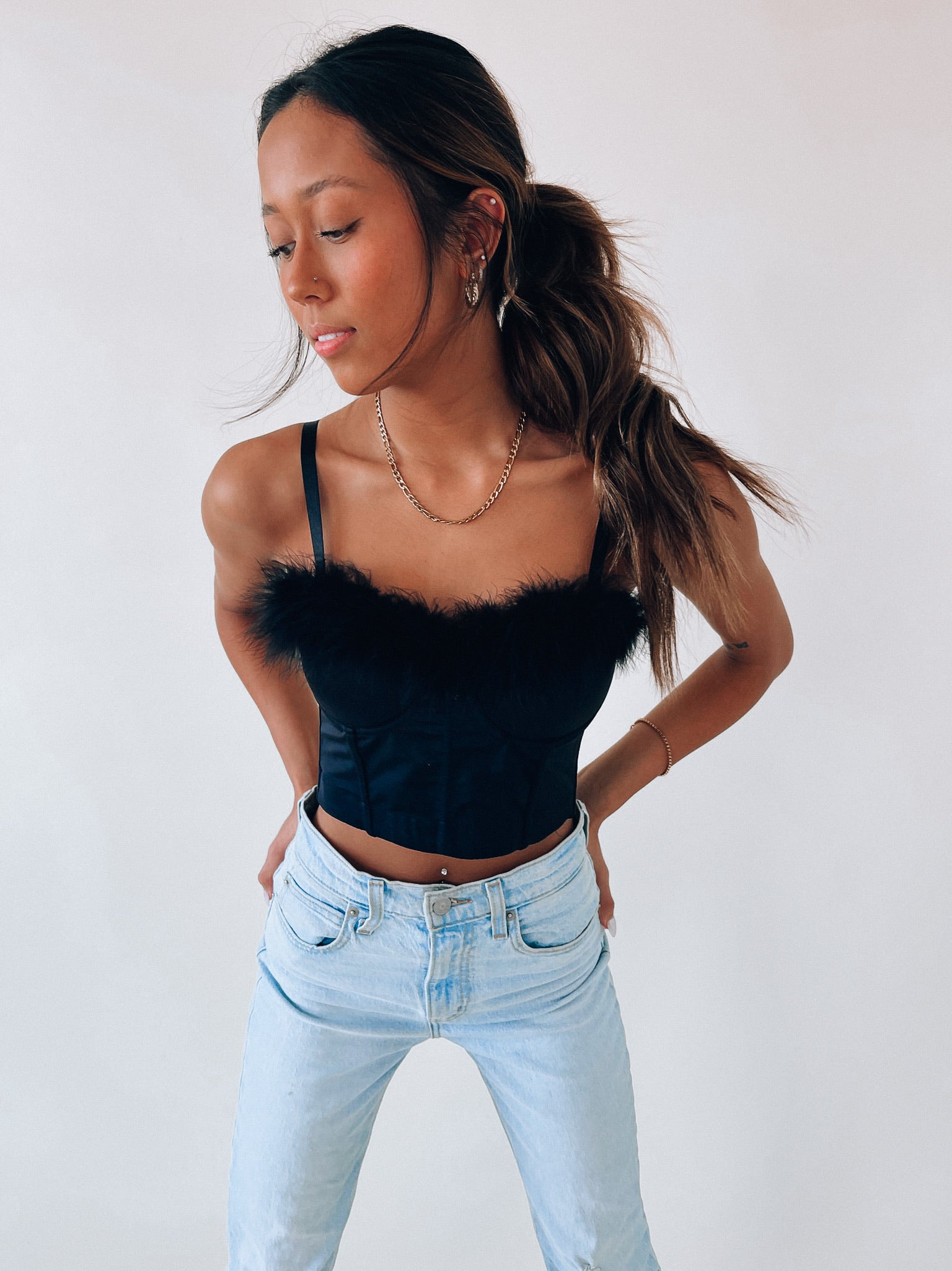 Alanna Feather Detail Bustier Top