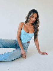 RESTOCKED: Baylor Lace Bustier Top In Baby Blue