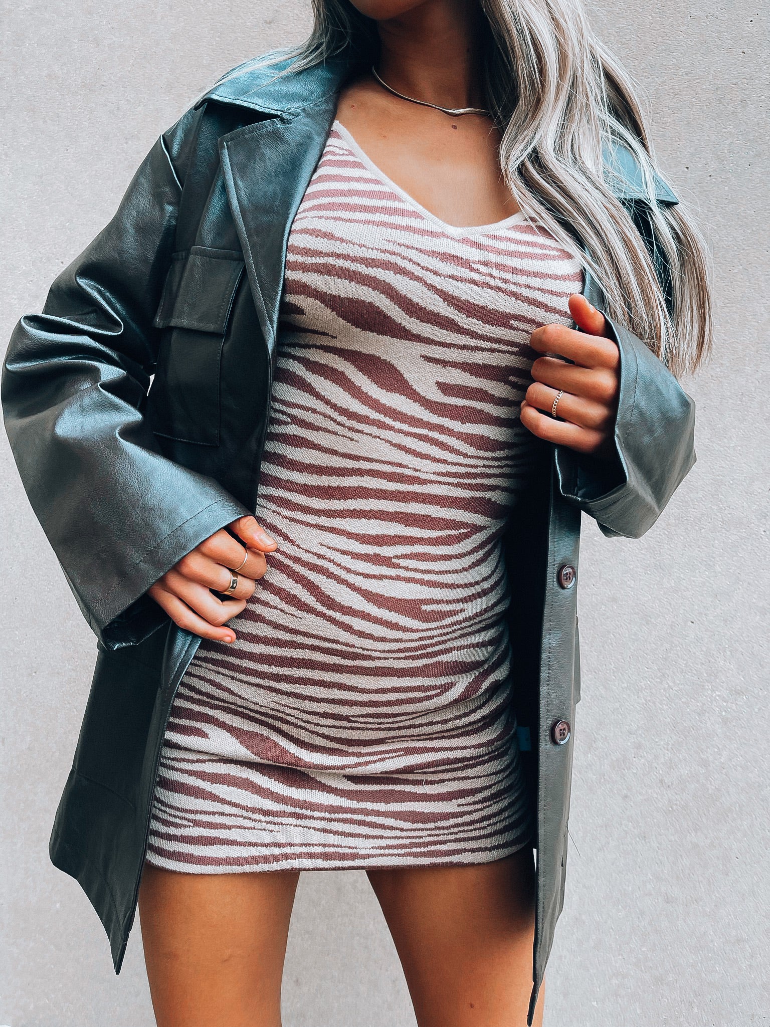 SALE :Beige Zebra Print Knit Dress