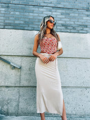 Liana Ribbed Taupe Midi Skirt