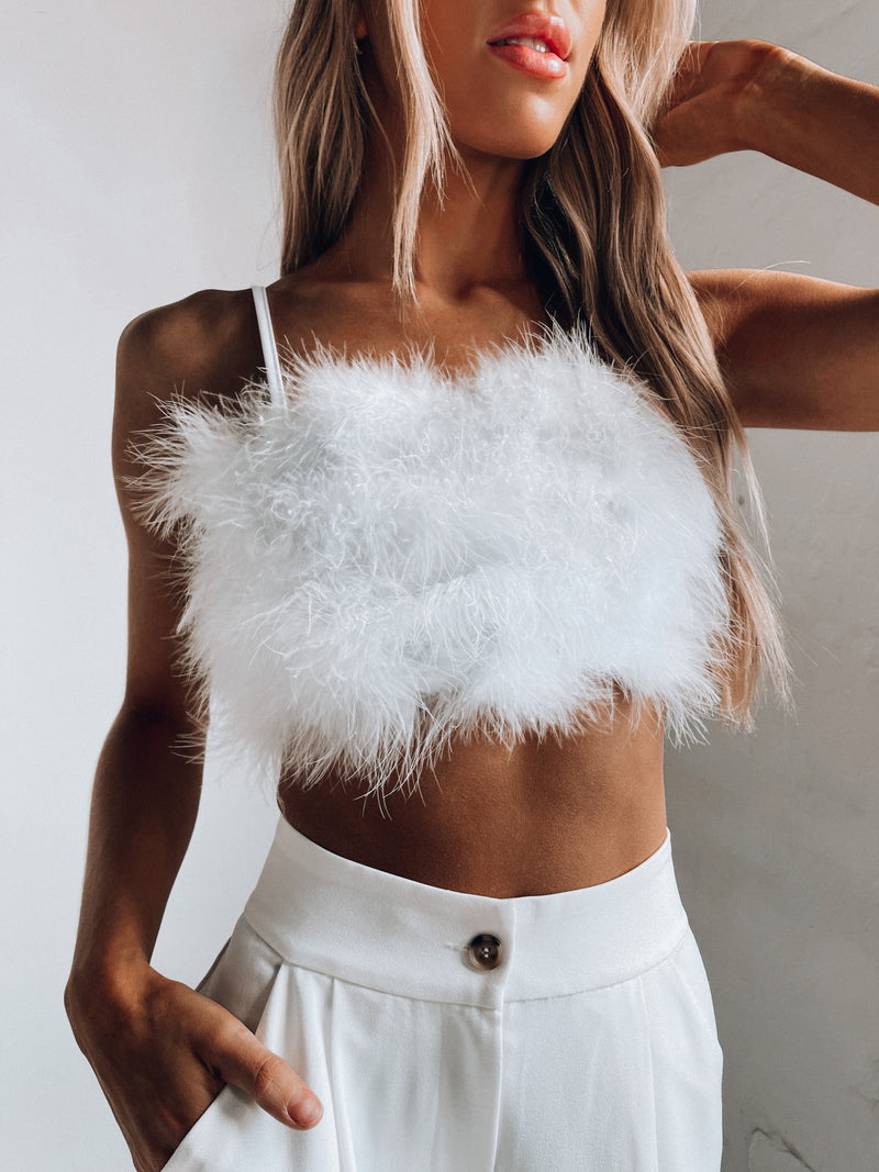 Feather Crop Top In Crisp White