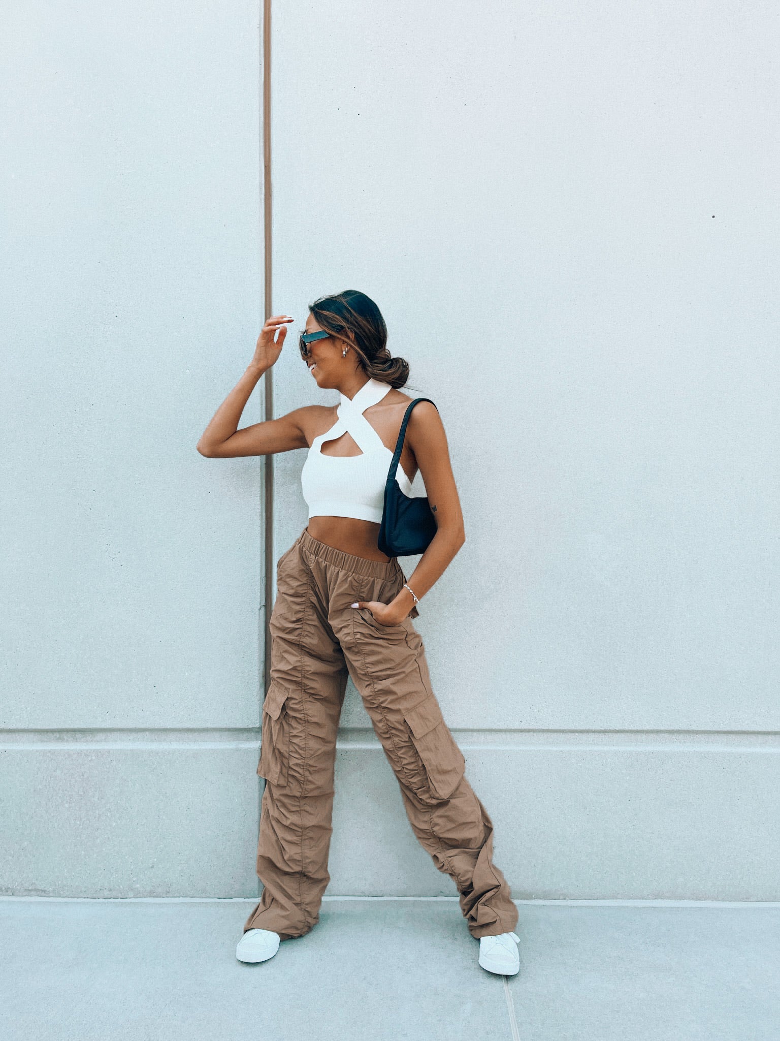 Dora Ribbed Cross Halter Top