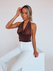 Fayley Cowl Neck Halter Top In Brown