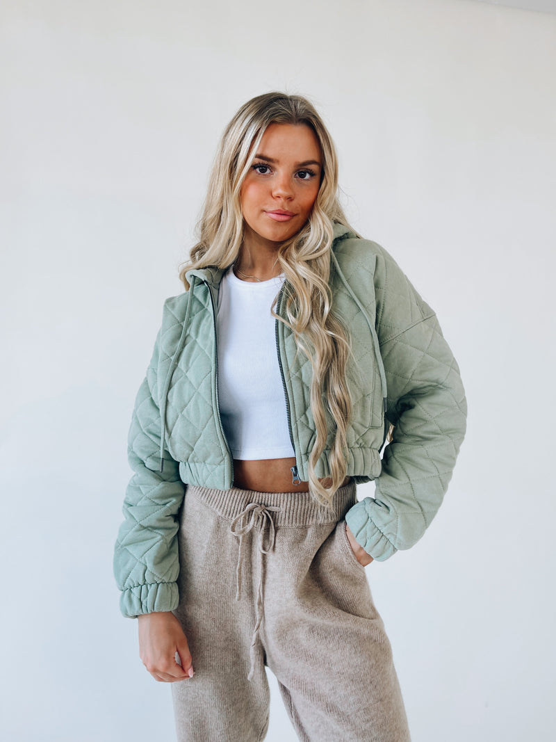 Quilted Sage Cropped Jacket