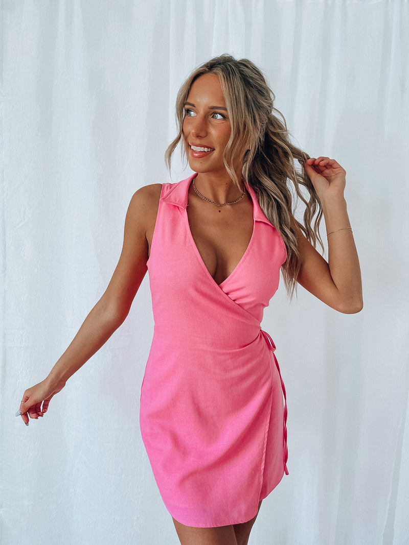 Pink Collared Wrap Dress