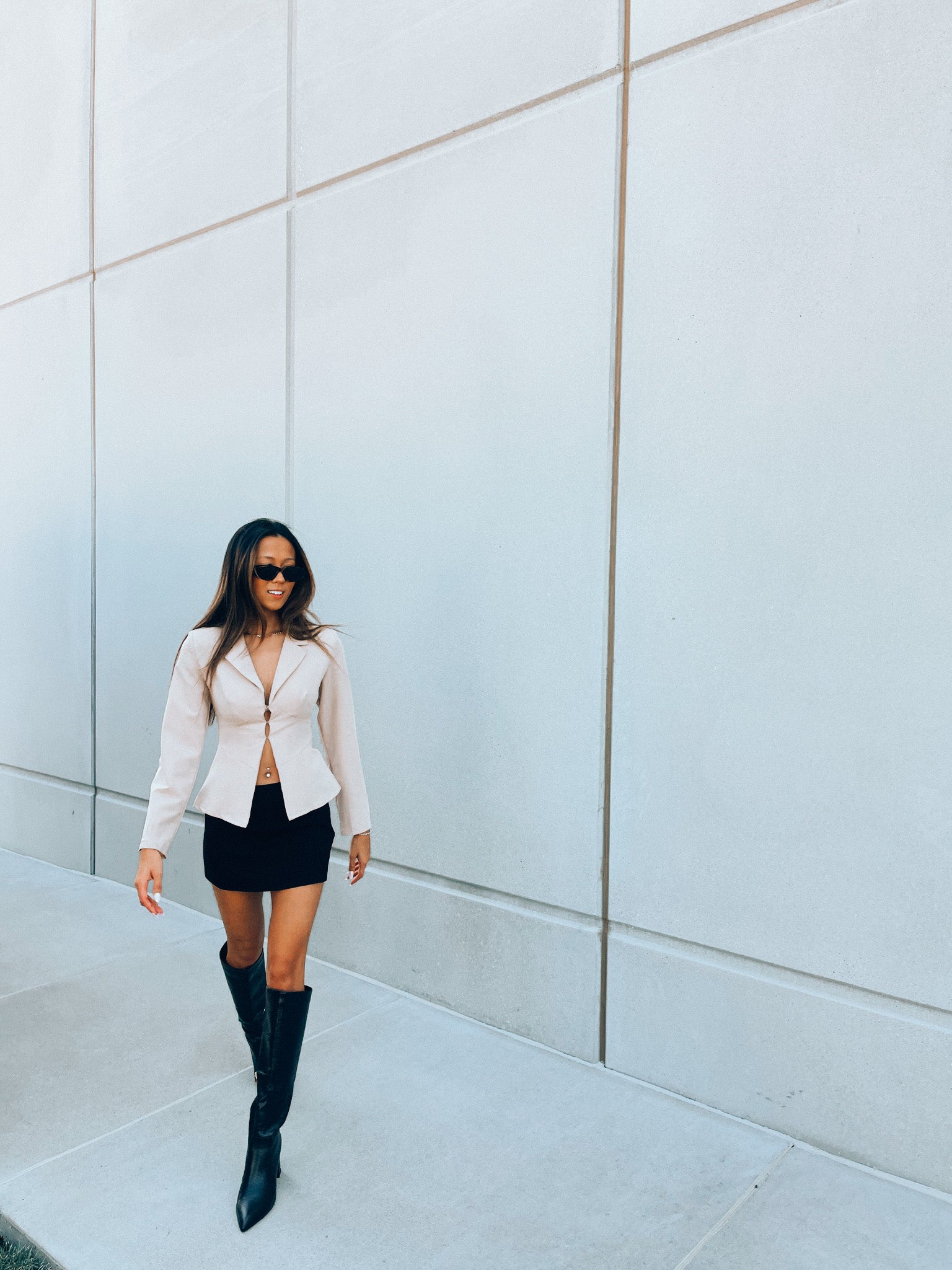 Taupe Lace Up Back Blazer