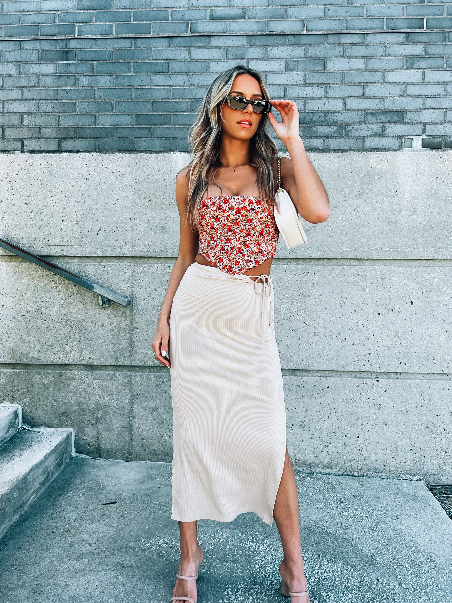 Liana Ribbed Taupe Midi Skirt