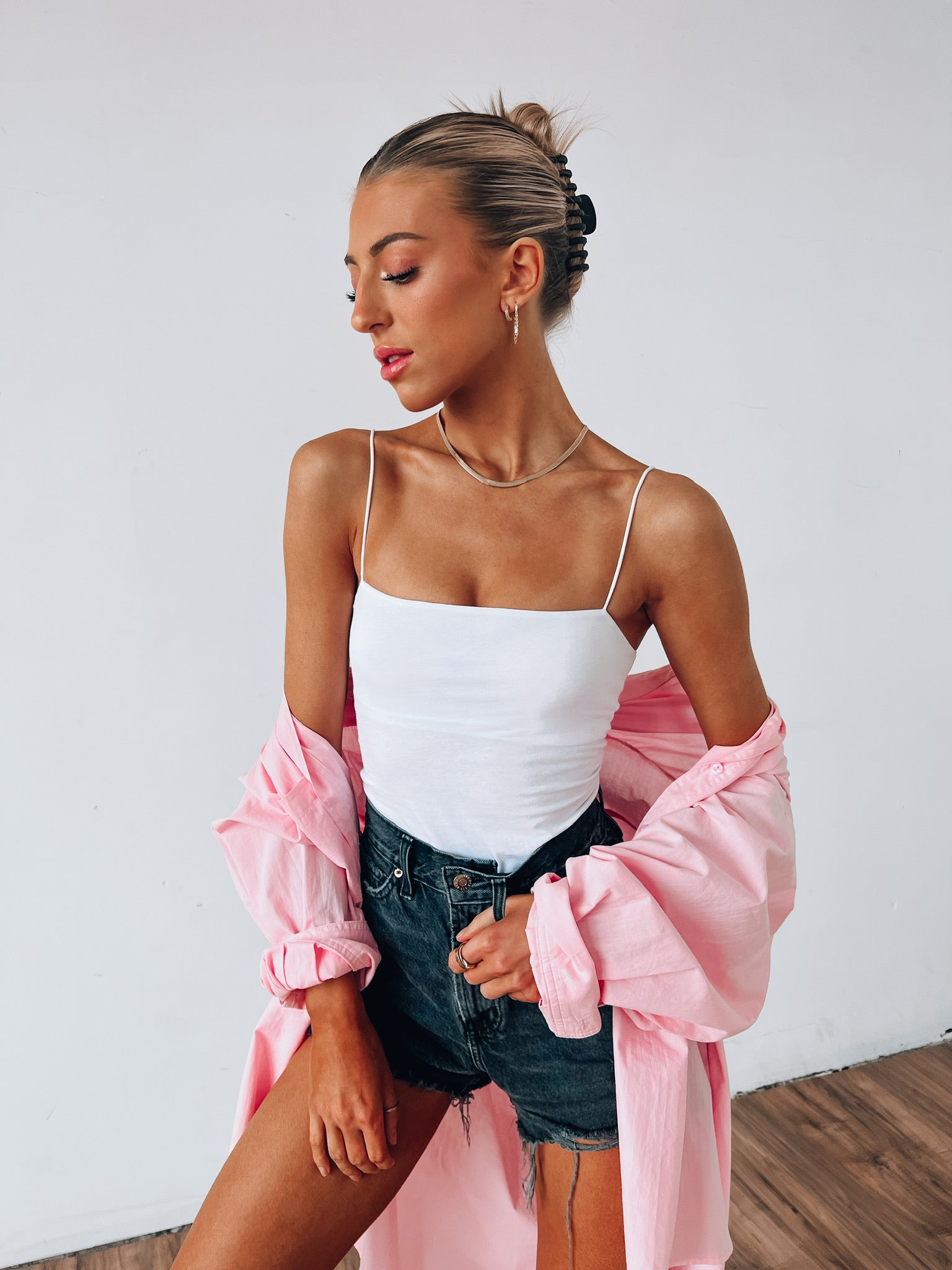 White Basic Square Neck Tank