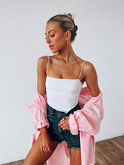 White Basic Square Neck Tank