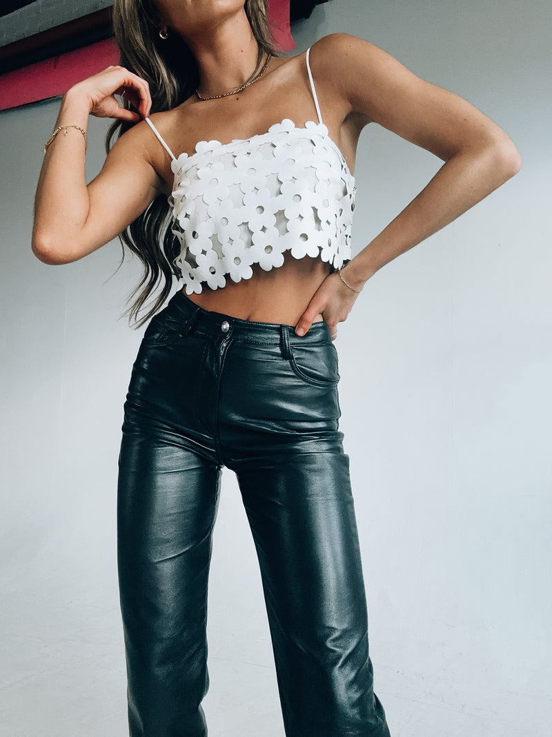 Nadya Patterned Leather Crop Top