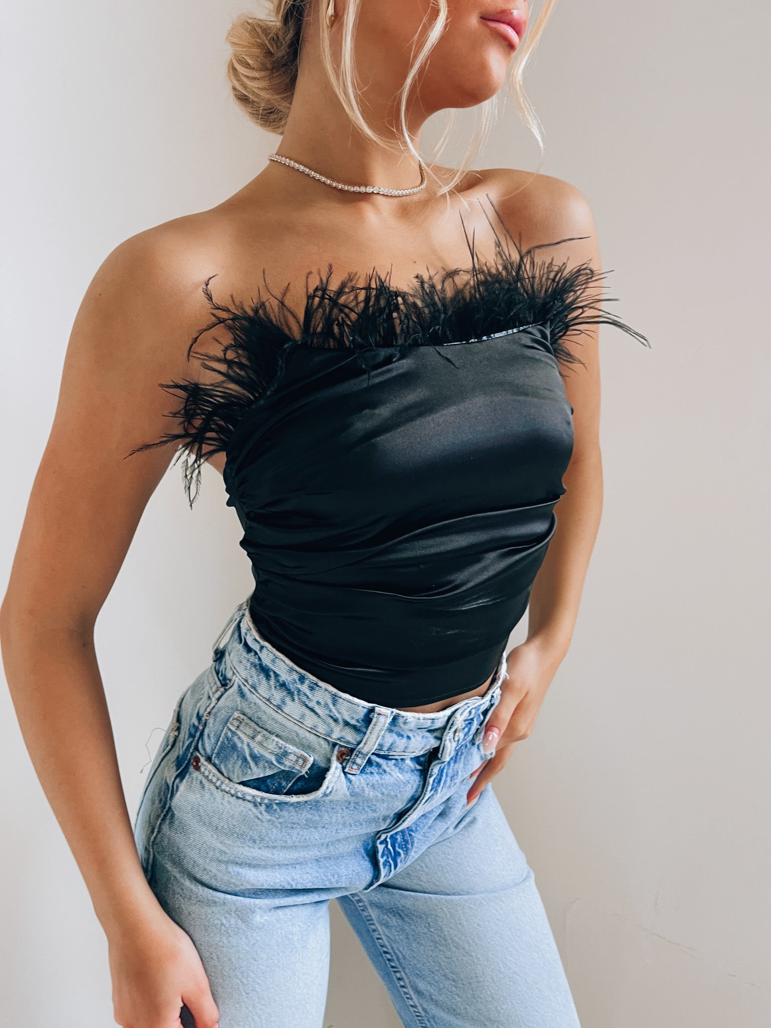 Vivian Feather Strapless Top