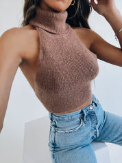 Tie Back Turtleneck Crop Sweater