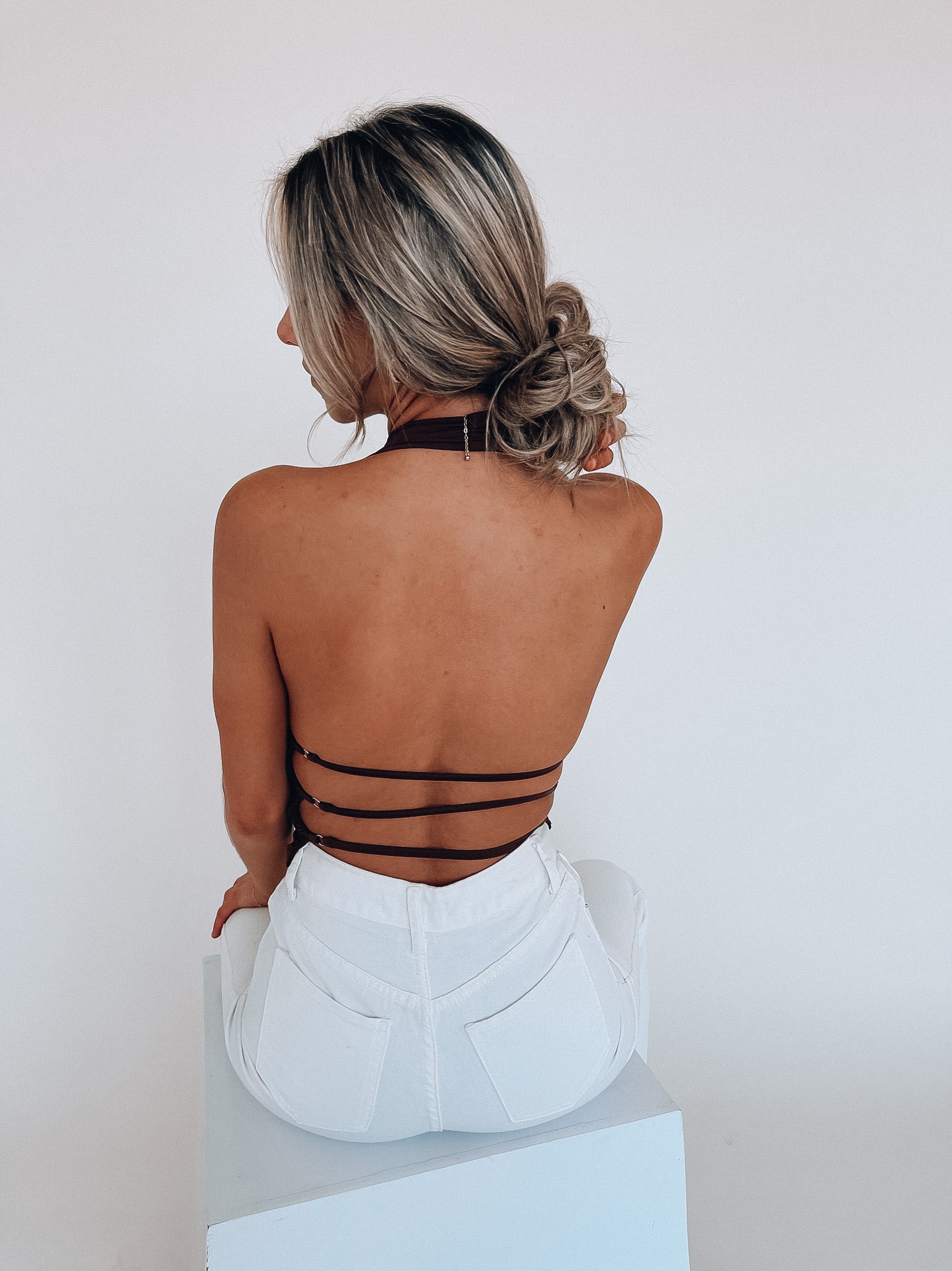 Fayley Cowl Neck Halter Top In Brown