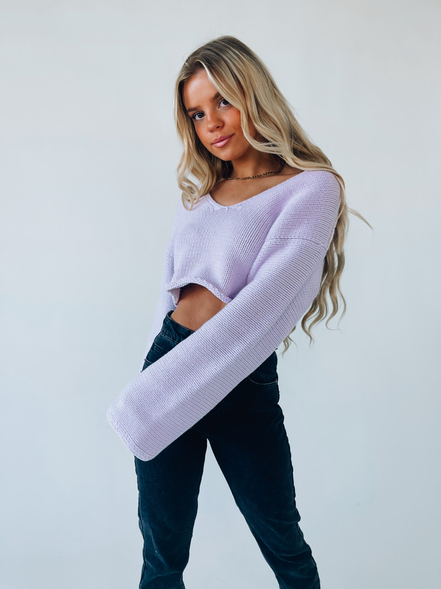 Cropped Lavender Knitted Sweater