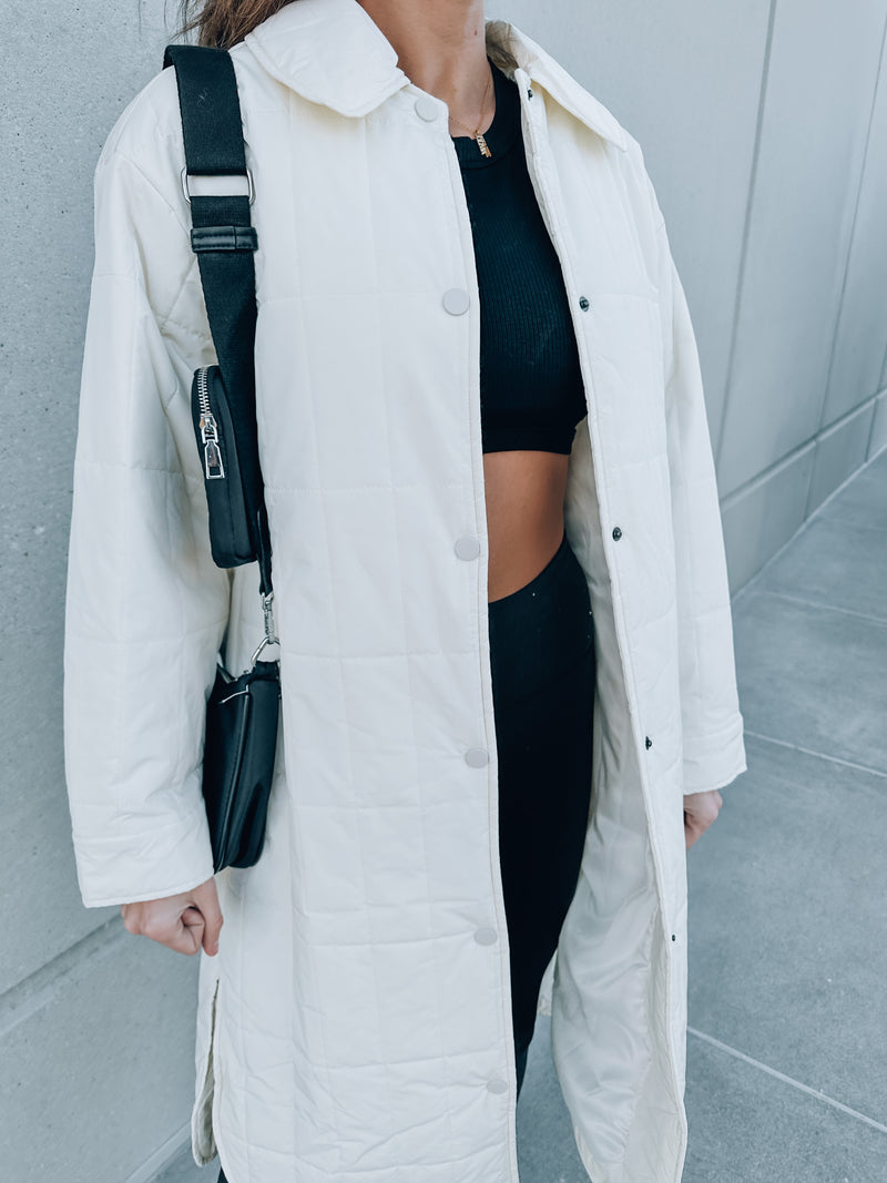 SALE : Long Quilted Coat In White