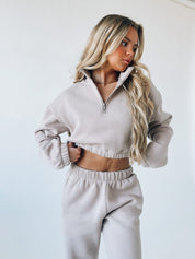 Taupe Cropped Quarter-Zip