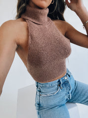 Tie Back Turtleneck Crop Sweater
