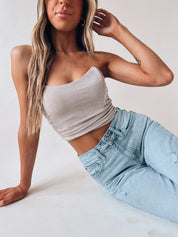 Taupe Ruched Fitted Crop