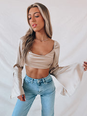 SALE :Ezabella Taupe Flare Sleeve Crop