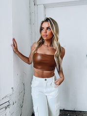 SALE :Dylan Cropped Pleather Top