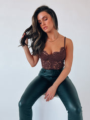 Eyelet Lace Bodysuit In Brown