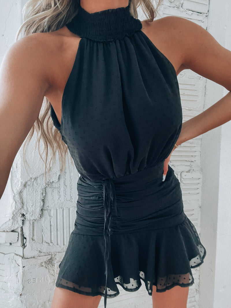 Renae Black Halter Mini Dress