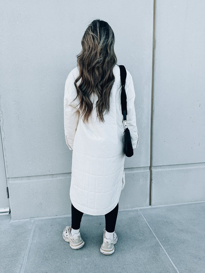 SALE : Long Quilted Coat In White