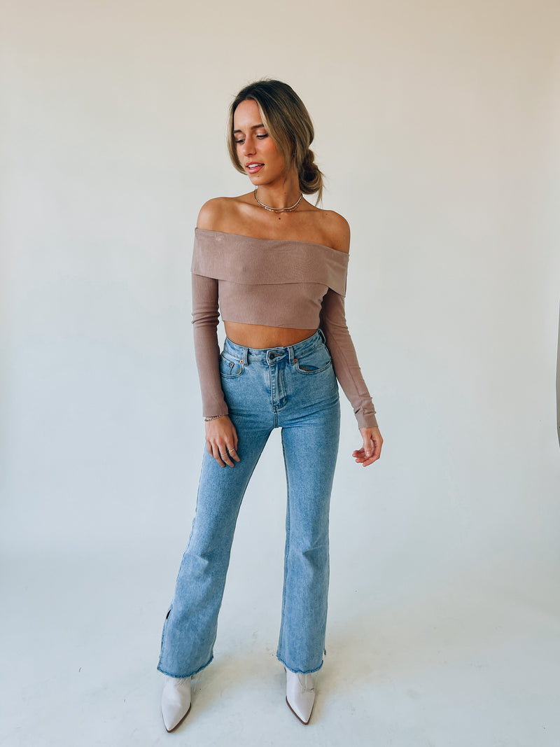 RESTOCKED :Taupe Off The Shoulder Top