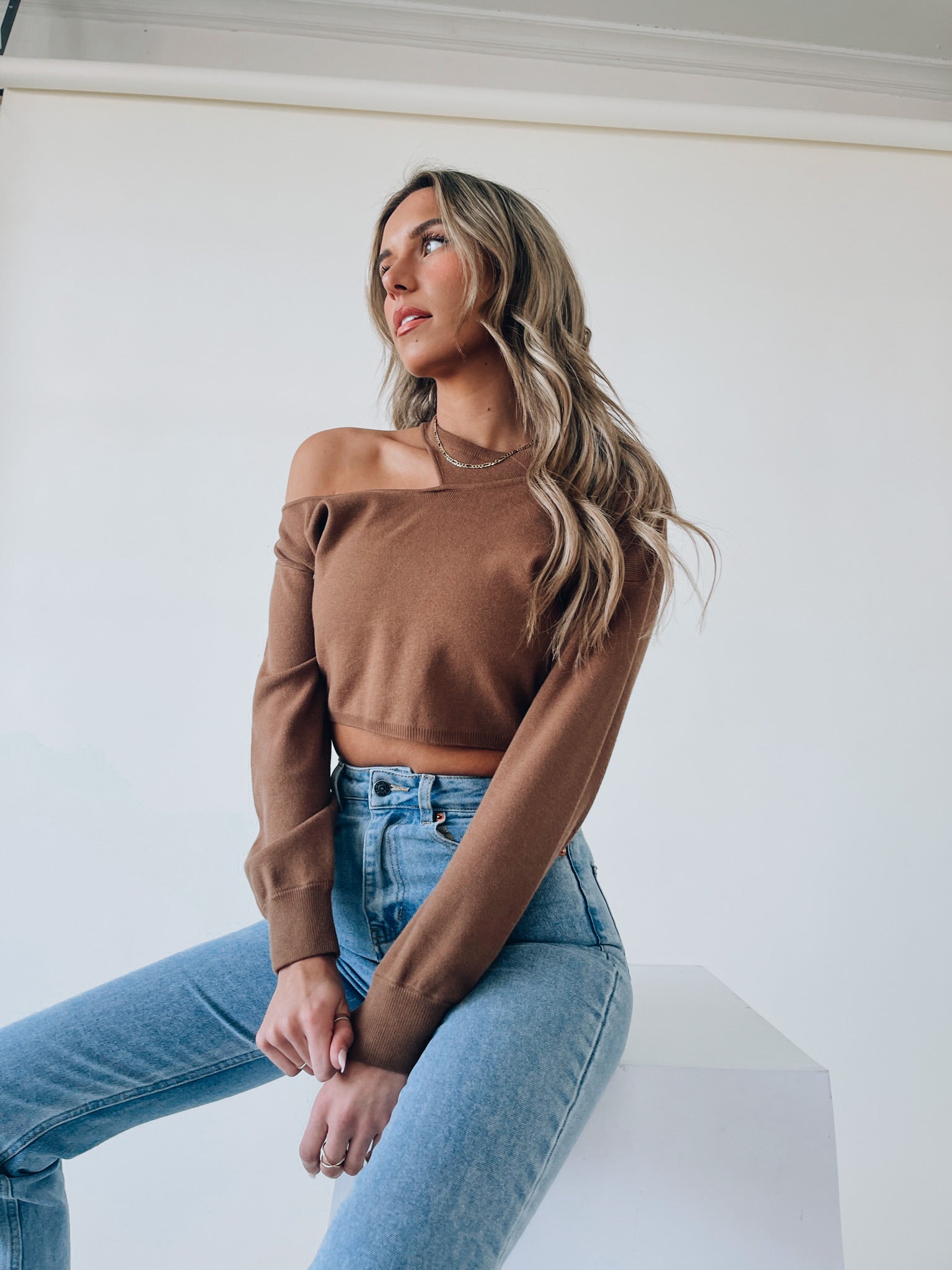 SALE :Trystan Cropped Sweater In Brown