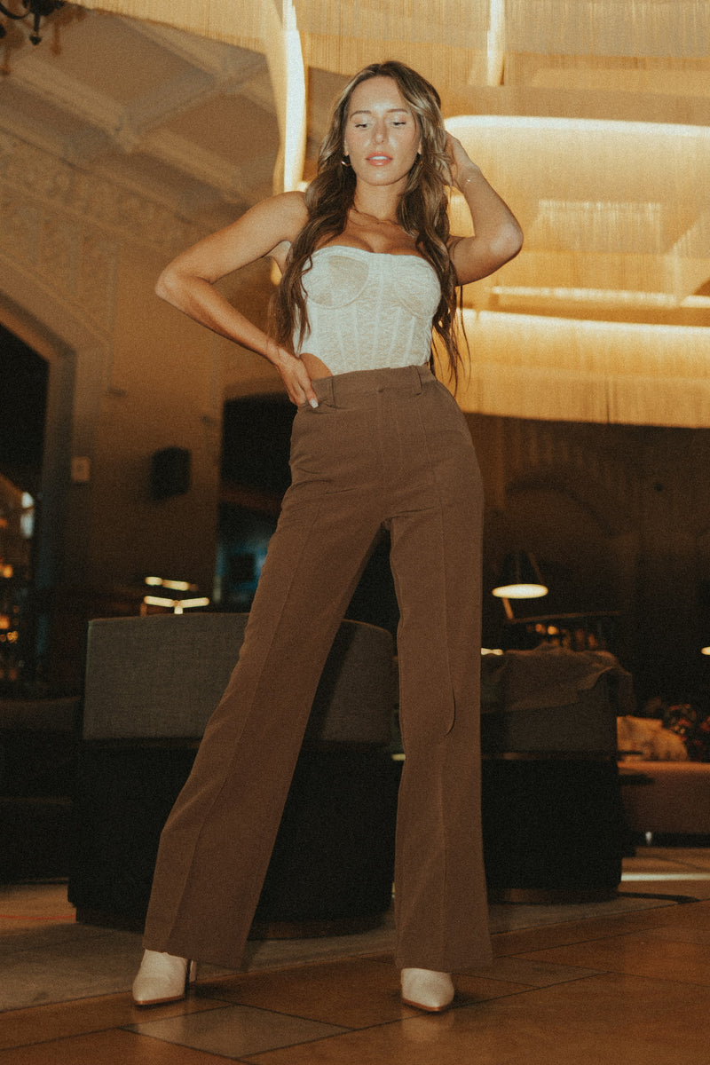 Seam Front Wide Legged Pant In Brown