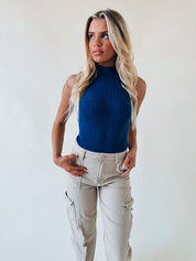 Ribbed Sleeveless Bodysuit In Navy