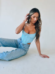 RESTOCKED: Baylor Lace Bustier Top In Baby Blue