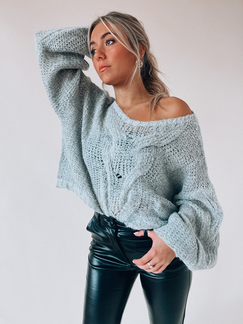 Grey Cable Knit Oversized Sweater