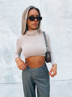 Taupe Suede Cropped Turtleneck