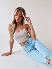 Taupe Ruched Fitted Crop