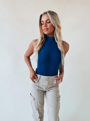 Ribbed Sleeveless Bodysuit In Navy
